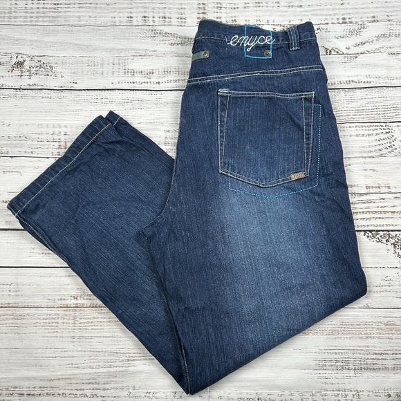 VTG Enyce Jeans Mens Sz 42 Blue Denim Baggy Y2K Wide Leg Loose Skate Embroidered - Picture 1 of 9